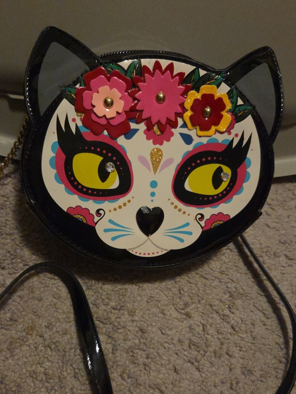 Betsey Johnson Cat Face Floral Crossbody Bag